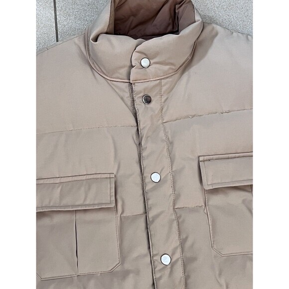 Vintage PineTree Boy Scout Puffer Vest Duck Down Beige Snaps Pockets Mens XL - Picture 5 of 8